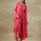 trueBrowns Pink Bandhani Printed Silk Anarkali Kurta Pant Dupatta Set | Swadesiicart