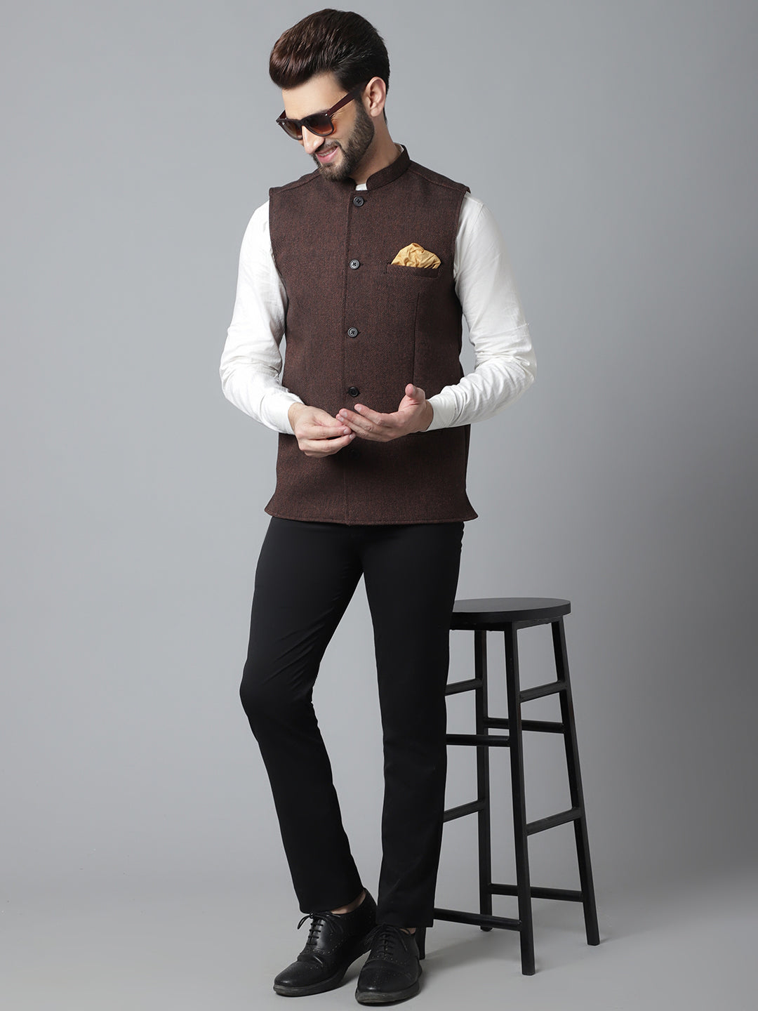 Even Apparels Men's Brown Nehru Jacket With Welt Pockets | Swadesiicart