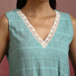 trueBrowns Aqua Blue Cotton Dobby High low Kurta Set | Swadesiicart