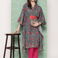Ahalyaa Women Floral Printed Flared Sleeves Gotta Patti Crepe Kaftan Kurta | Swadesiicart