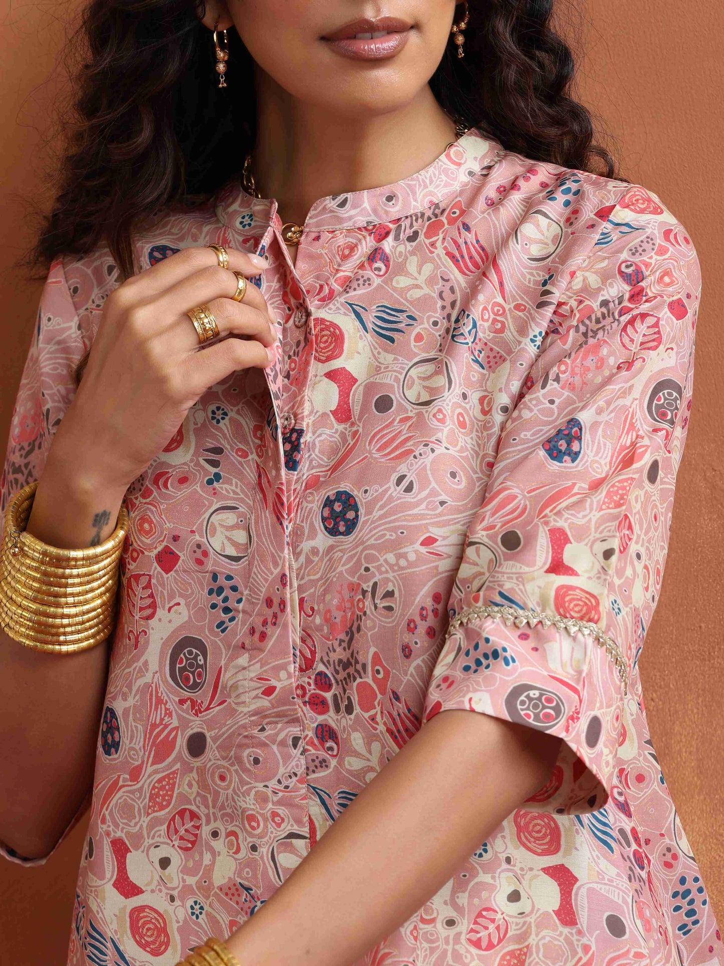 trueBrowns Pink Flared Anarkali Kurta Set | Swadesiicart