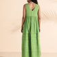 trueBrowns Green Cotton Dobby Yoke Dress | Swadesiicart
