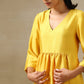 trueBrowns Yellow Textured Silk High Slit Gathered Kurta Set | Swadesiicart