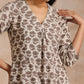 trueBrowns Clay Dabu Buta Print Cotton Front Neck Gathered Kurta Pant Set | Swadesiicart
