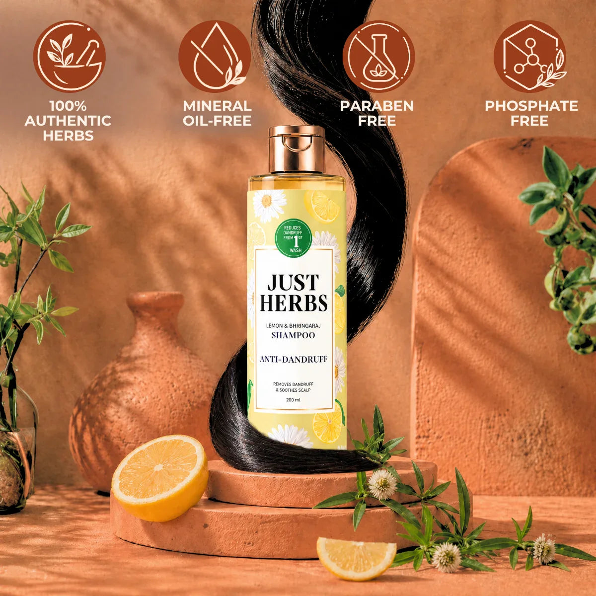 Anti Dandruff Shampoo | Lemon, Bhringraj & 12 Herbs - 200 ml