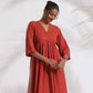 trueBrowns Red Cotton Print Flared Kurta Set | Swadesiicart