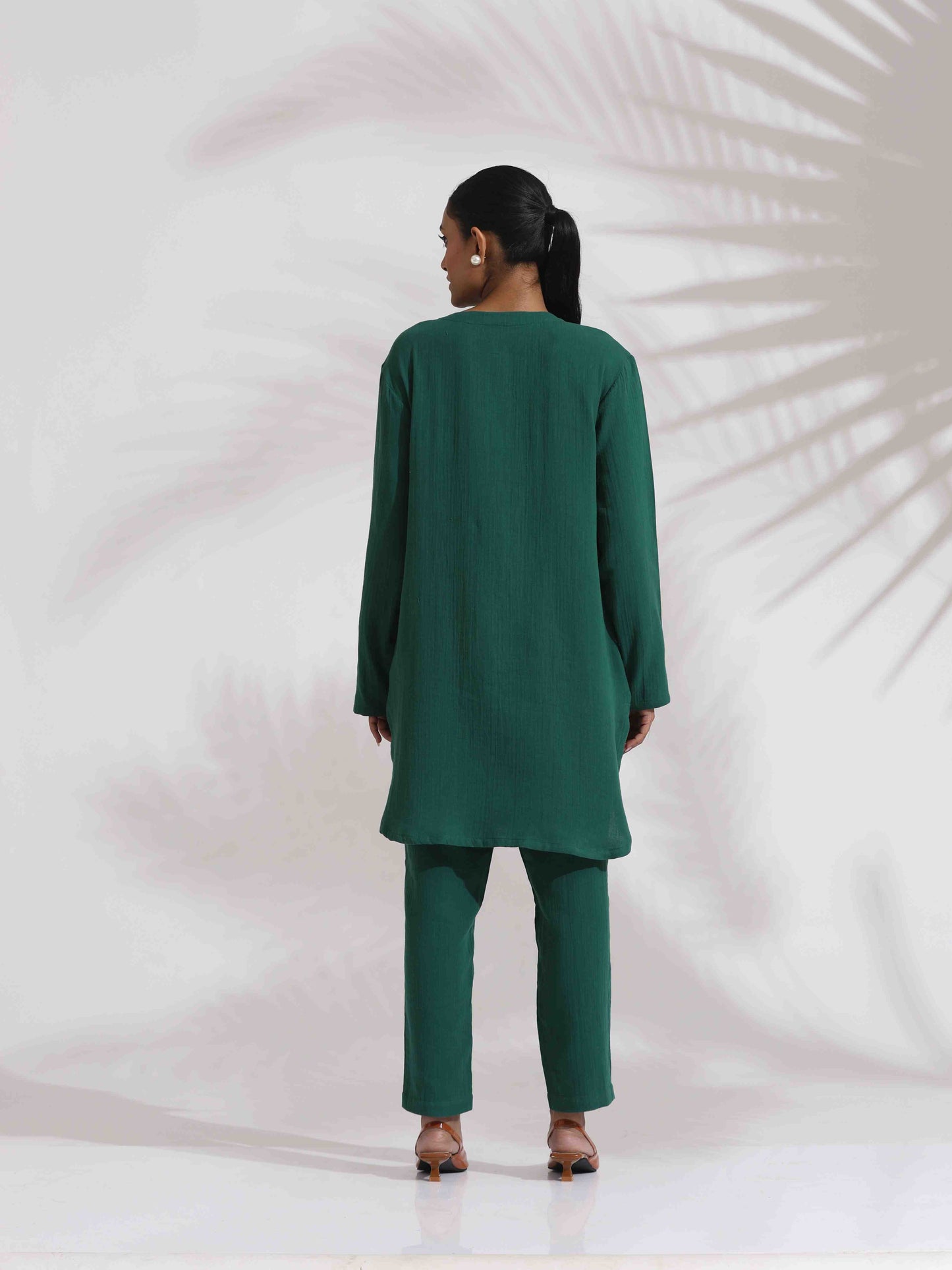 trueBrowns Green Cotton Kurta Co-ord Set - Swadesiicart