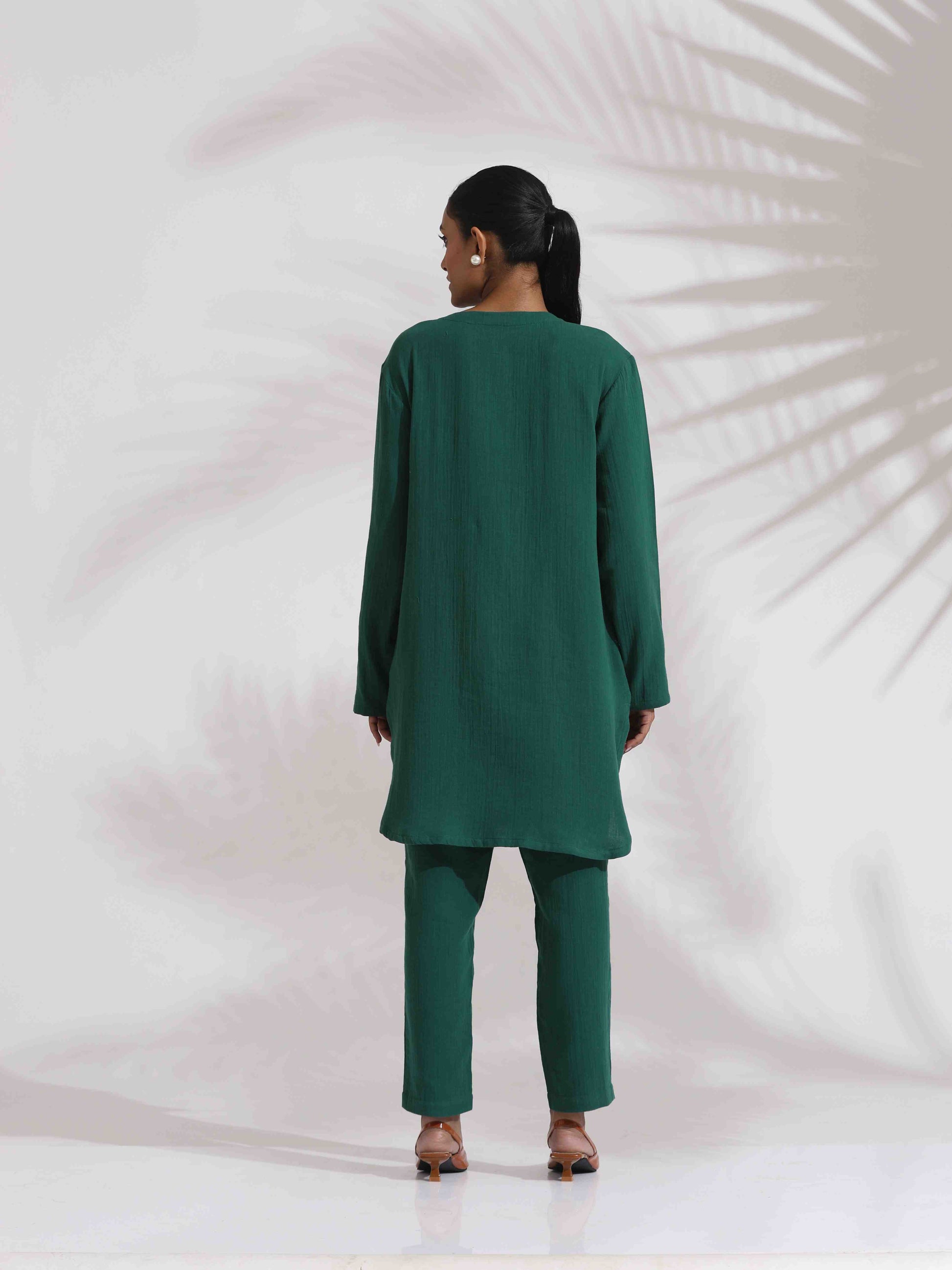 trueBrowns Green Cotton Kurta Co-ord Set - Swadesiicart