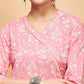 InWeave Women's Light Pink Floral Print Straight Angrakha Gota Kurta - Swadesiicart