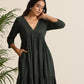 trueBrowns Charcoal Cotton Dobby Tiered Dress - Swadesiicart