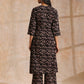 trueBrowns Black Fish Bagru Print Cotton Angrakha Pant Set | Swadesiicart