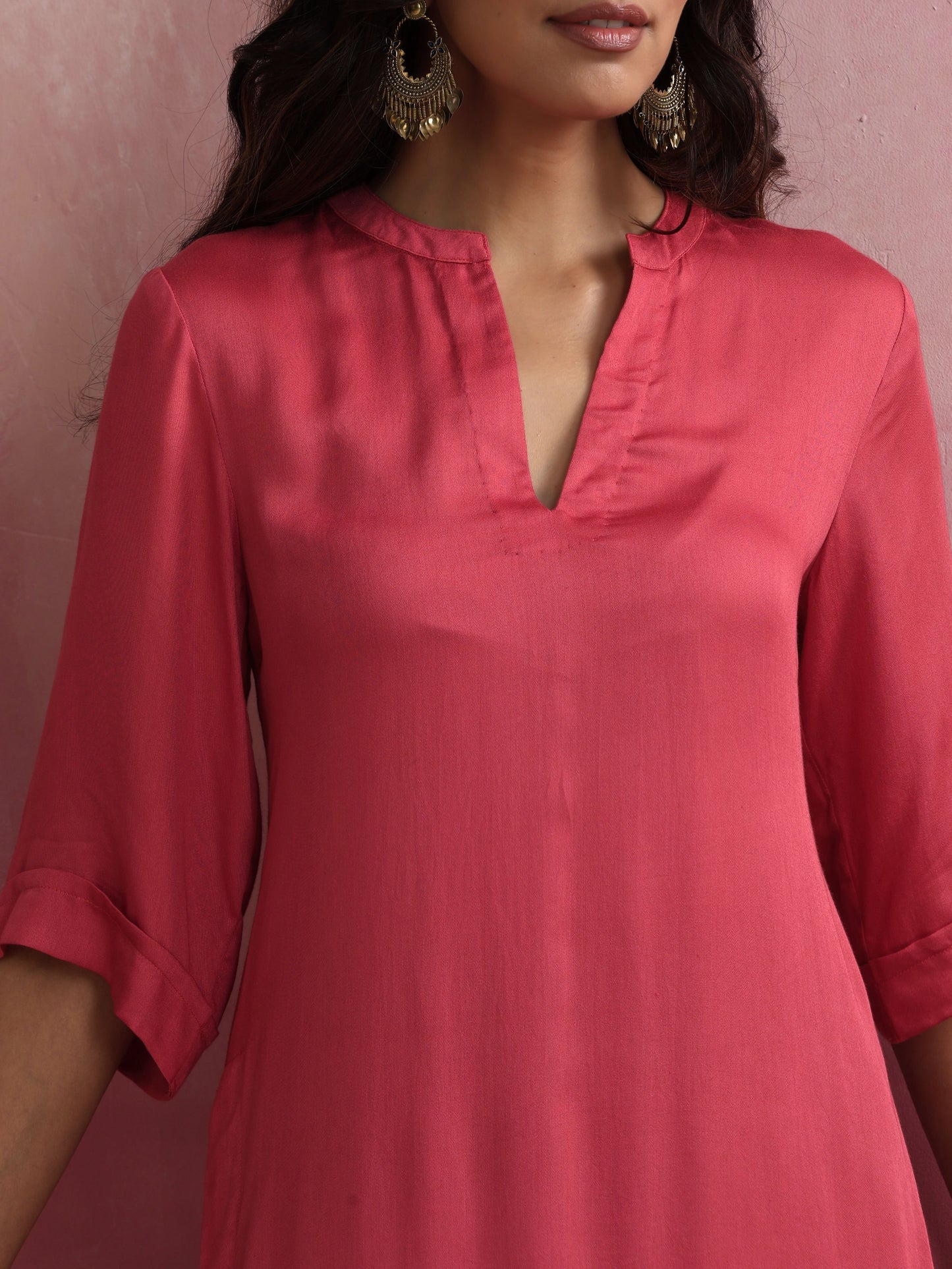 trueBrowns Red Modal Straight Fit Kurta Set | Swadesiicart