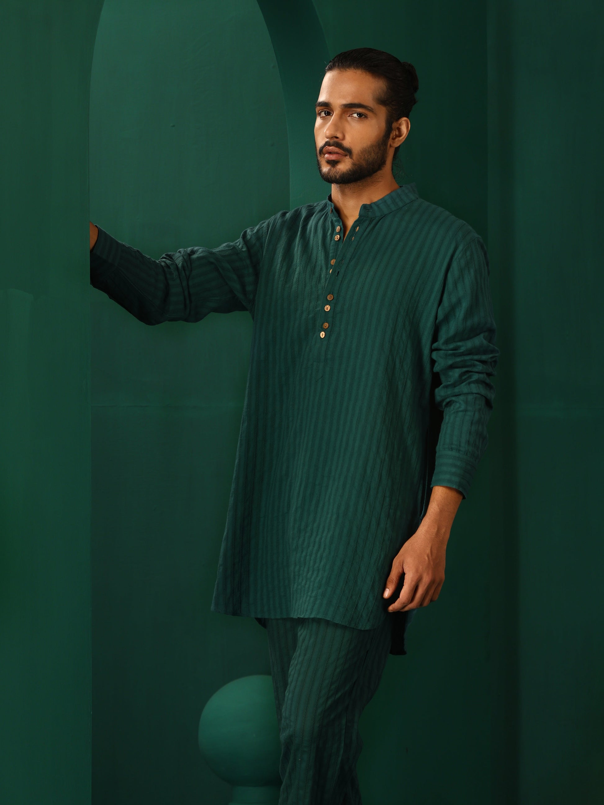 trueBrowns Men's Turquoise Dobby Co-ord Set - Swadesiicart