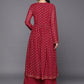 Ahalyaa Women Maroon Floral Empire Kurta with Palazzos | Swadesiicart