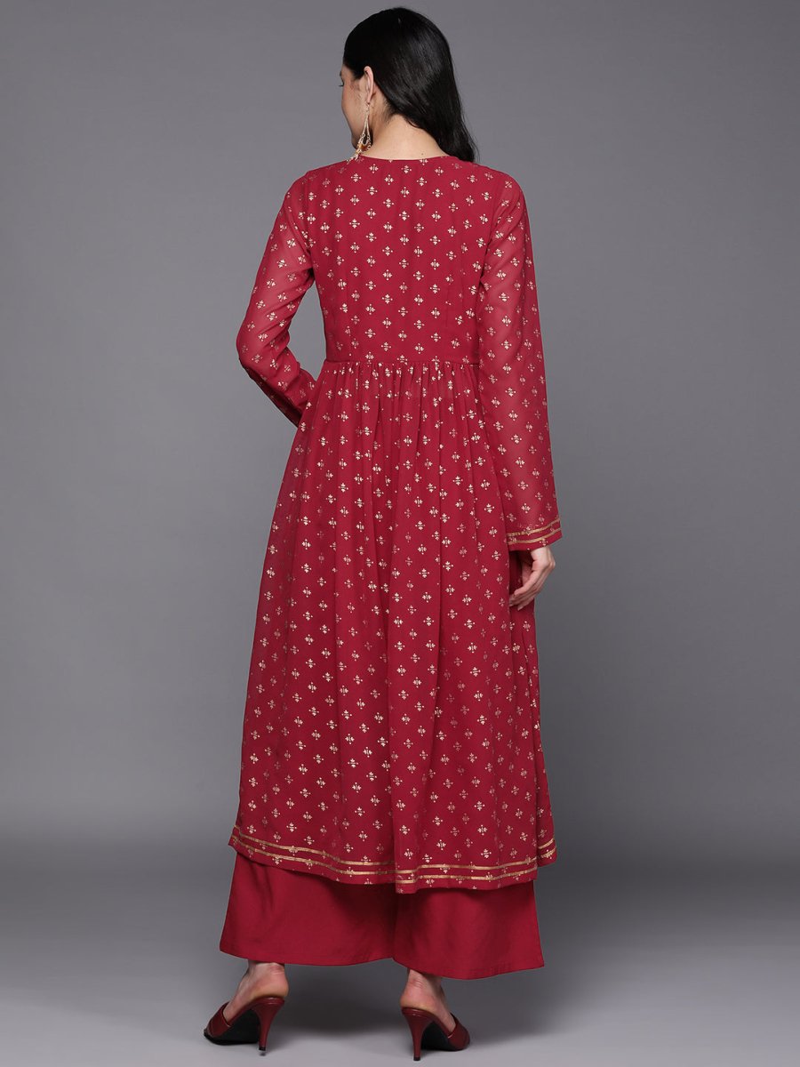 Ahalyaa Women Maroon Floral Empire Kurta with Palazzos | Swadesiicart