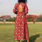 trueBrowns Red Cotton Block Print Backless Dress | Swadesiicart