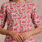 trueBrowns Pink Brown Overall Floral On White Block Print Cotton Slit Kurta Pant Set | Swadesiicart
