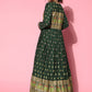 InWeave Women's Bottle Green Gold Border Anarkali Kurta - Swadesiicart