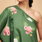 InWeave Women's Green Small Flower One Shoulder Kurta - Swadesiicart