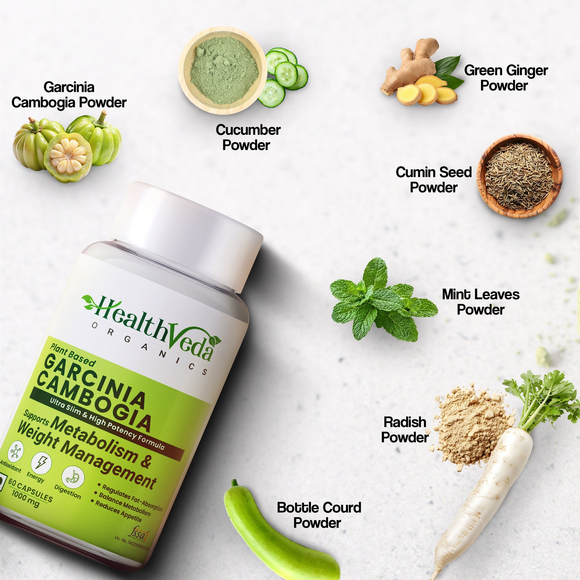 Health Veda Organics Plant Based Garcinia Capsules | Swadesiicart
