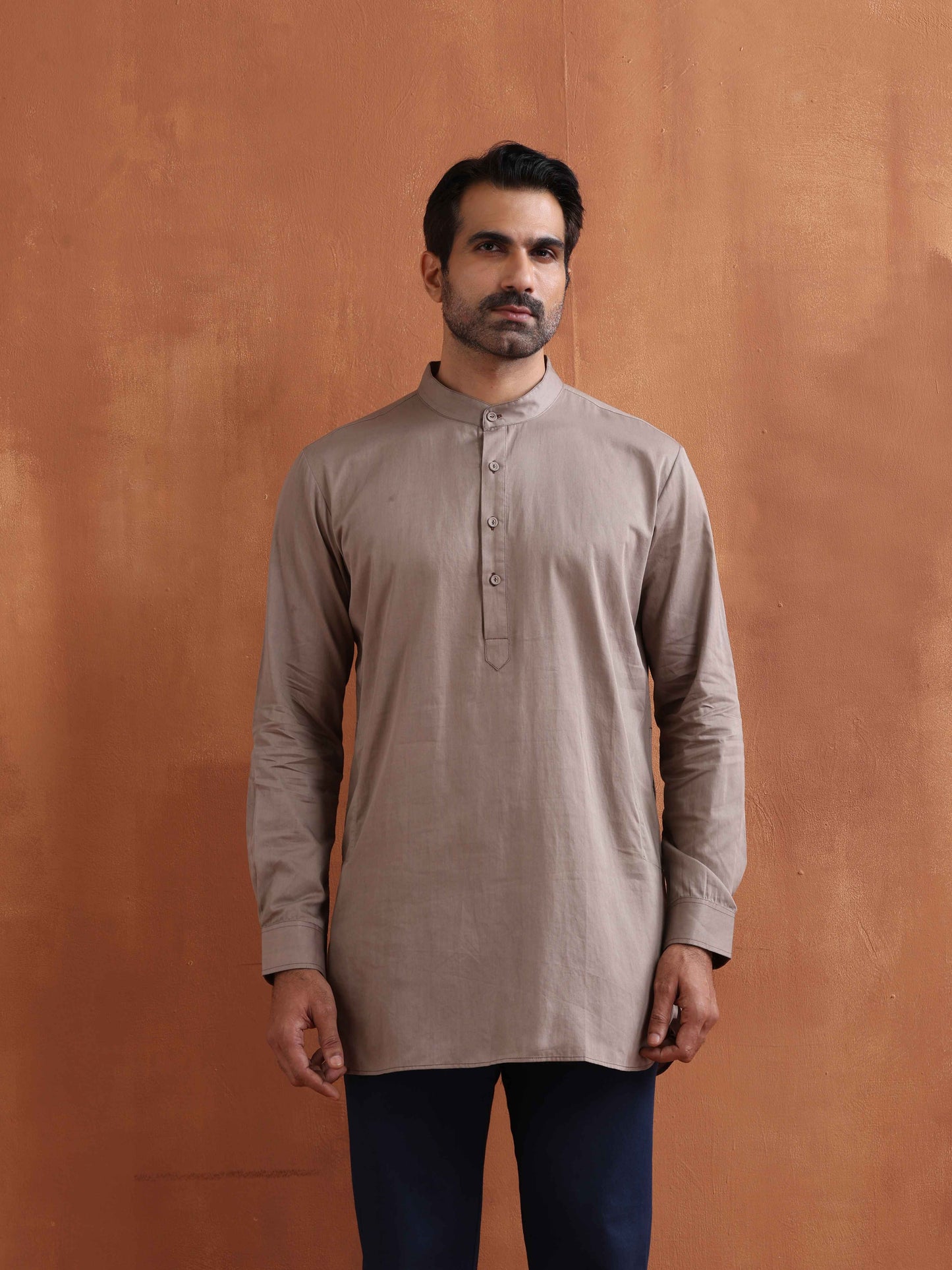 trueBrowns Men's Beige Cotton Short Kurta | Swadesiicart