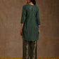 trueBrowns Dark Green Gold Cotton Side Gather Co-Ord Set - Swadesiicart