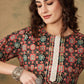 InWeave Women's Black Maroon Print Lace Gota Work Straight Kurta - Swadesiicart