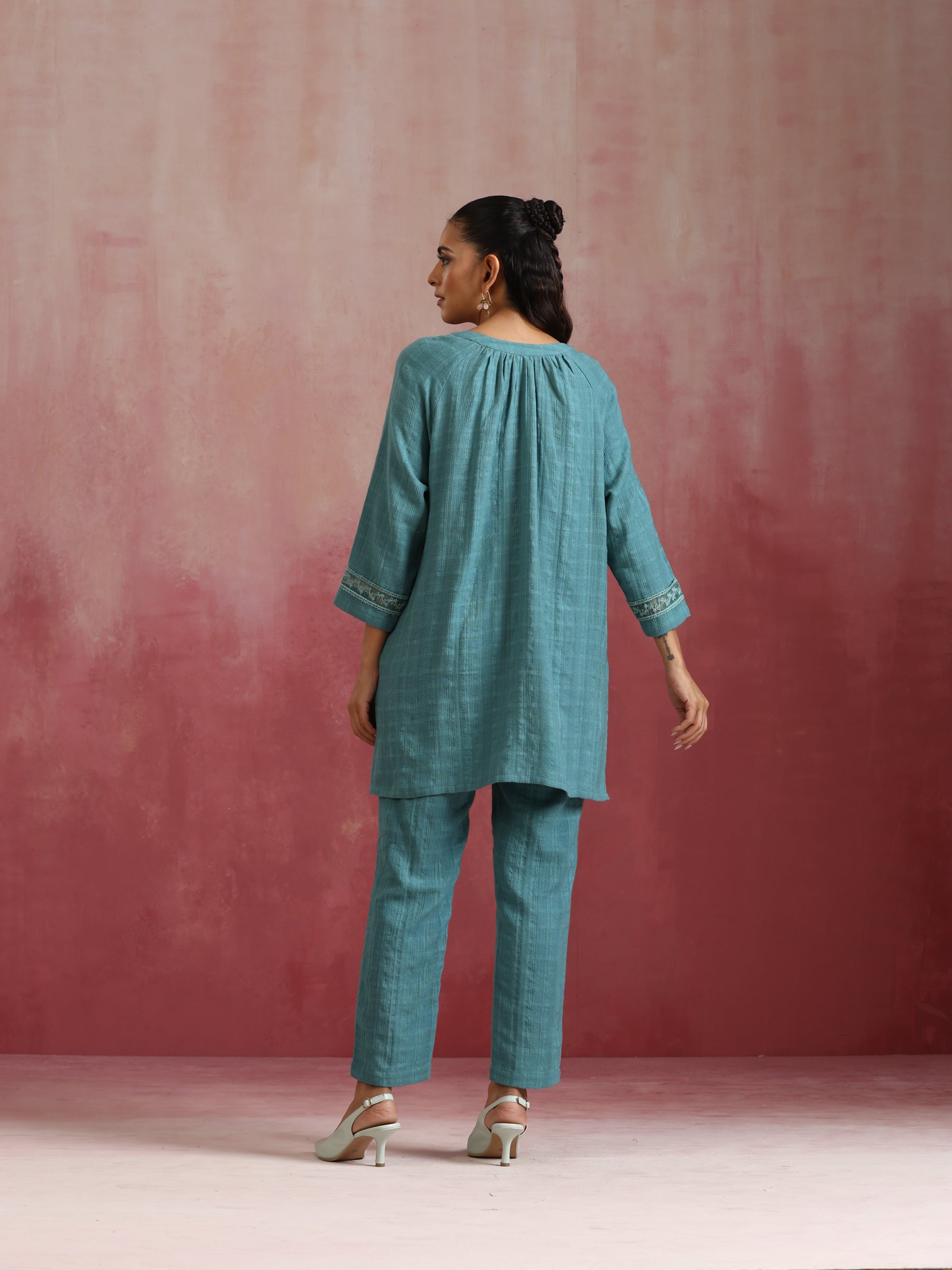 trueBrowns Light Blue Cotton Dobby Co-ord set - Swadesiicart