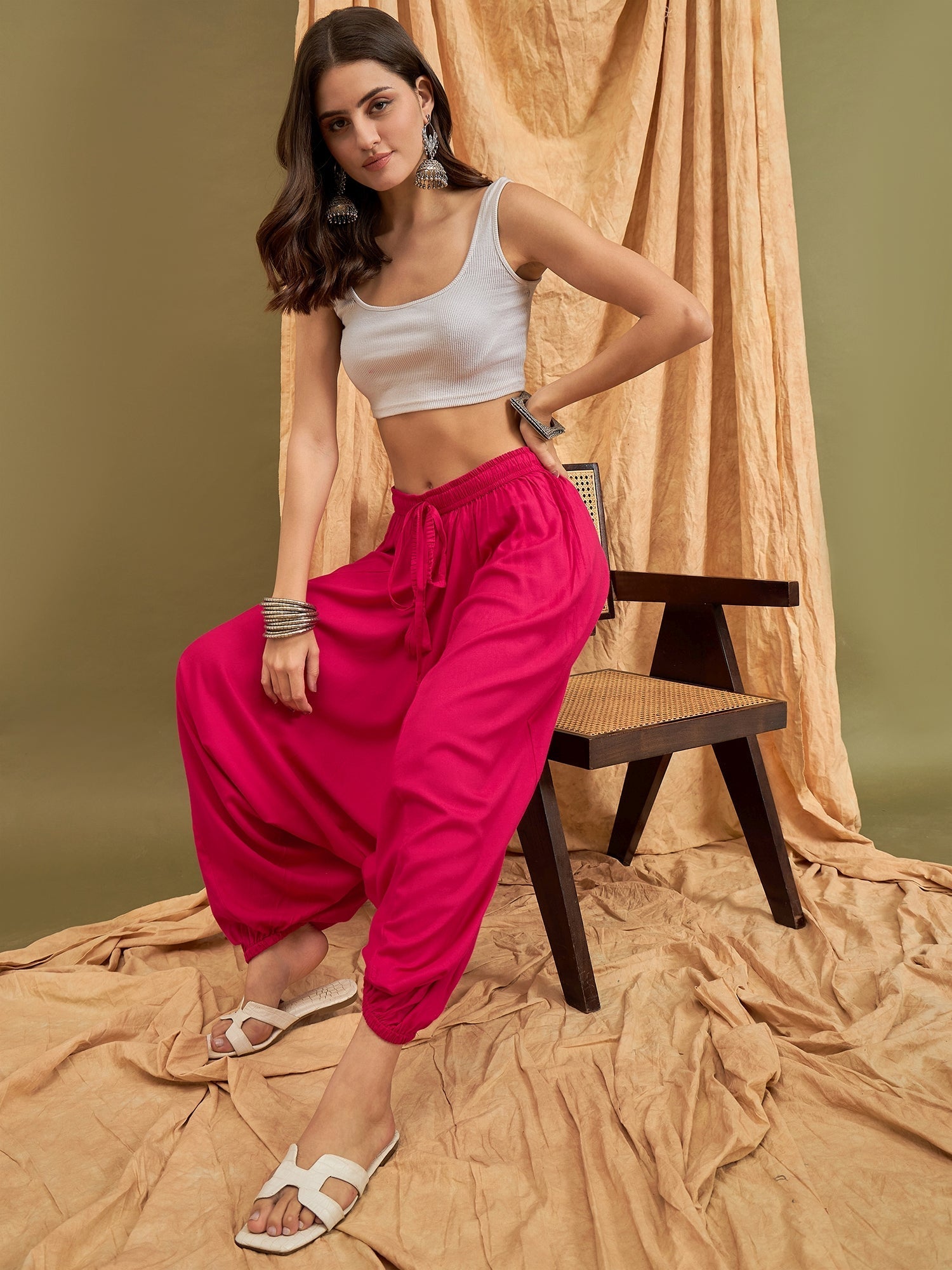 InWeave Fuchsia Solid Harem Pant - Swadesiicart