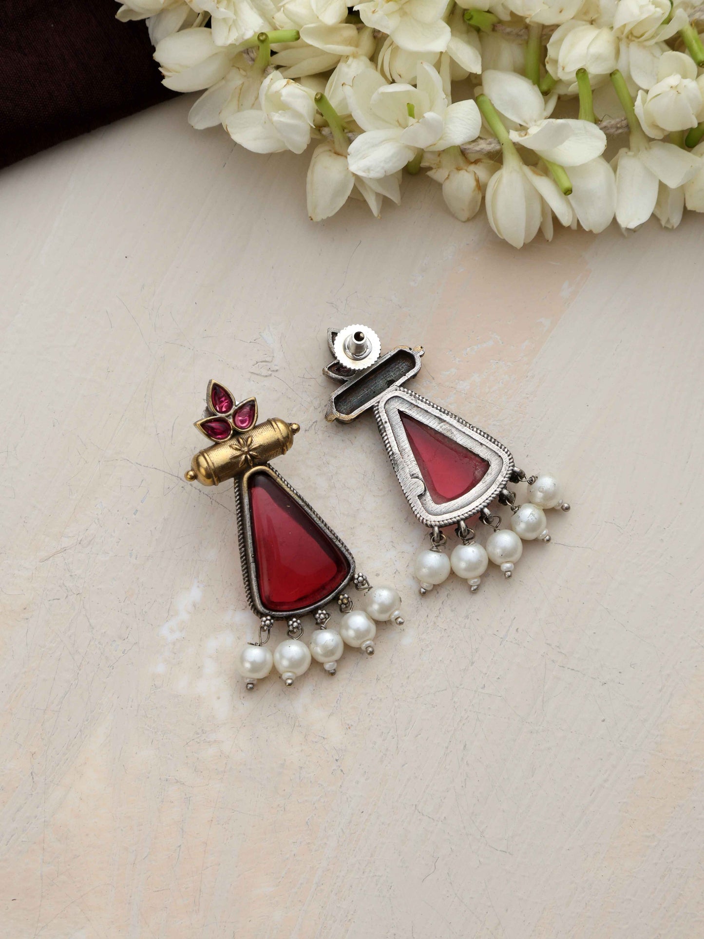 trueBrowns Silver Gold Tone Petal Dangle Earrings | Swadesiicart