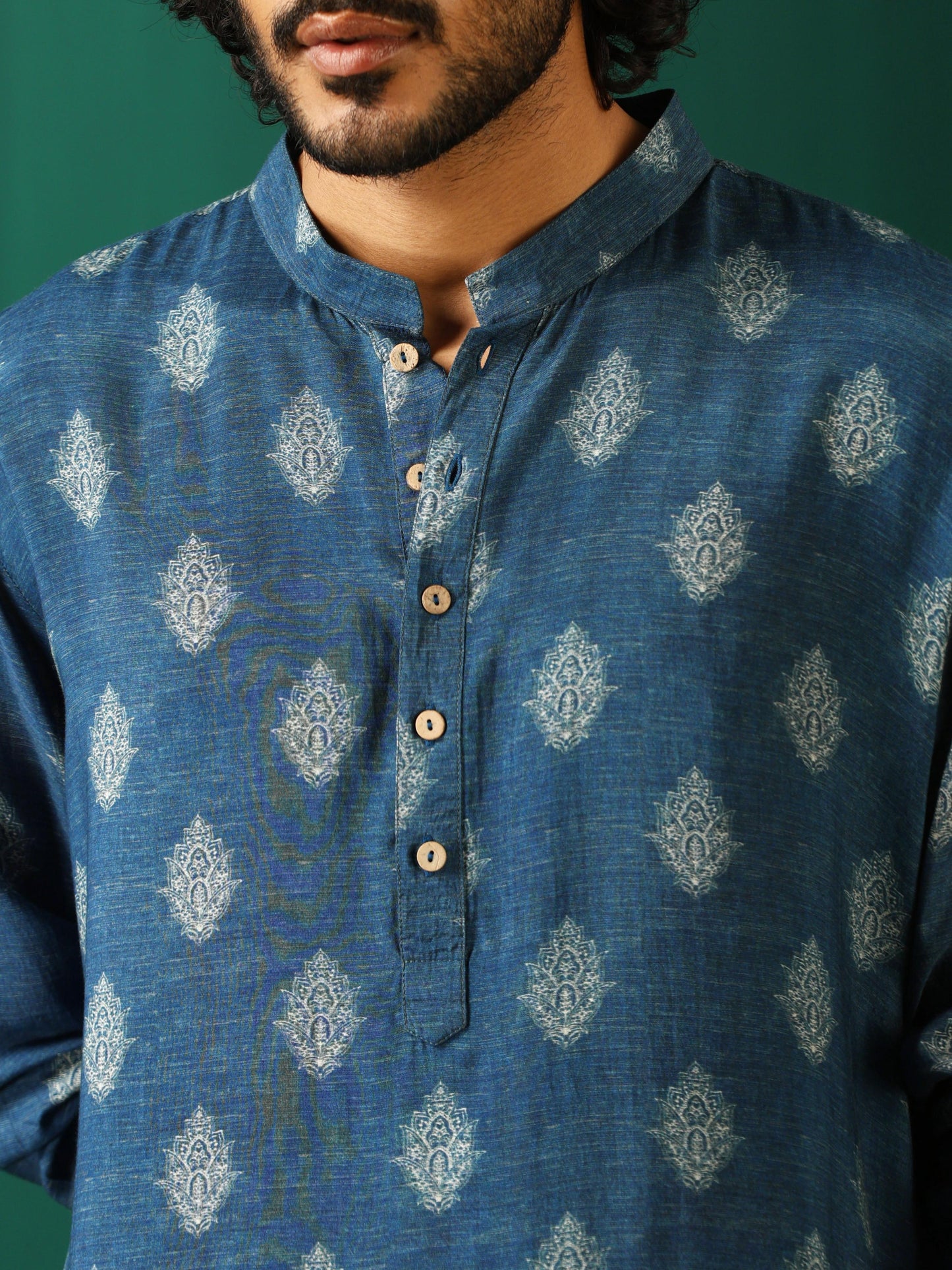 trueBrowns Men's Blue Floral Muslin Silk Printed Co-ord Set - Swadesiicart