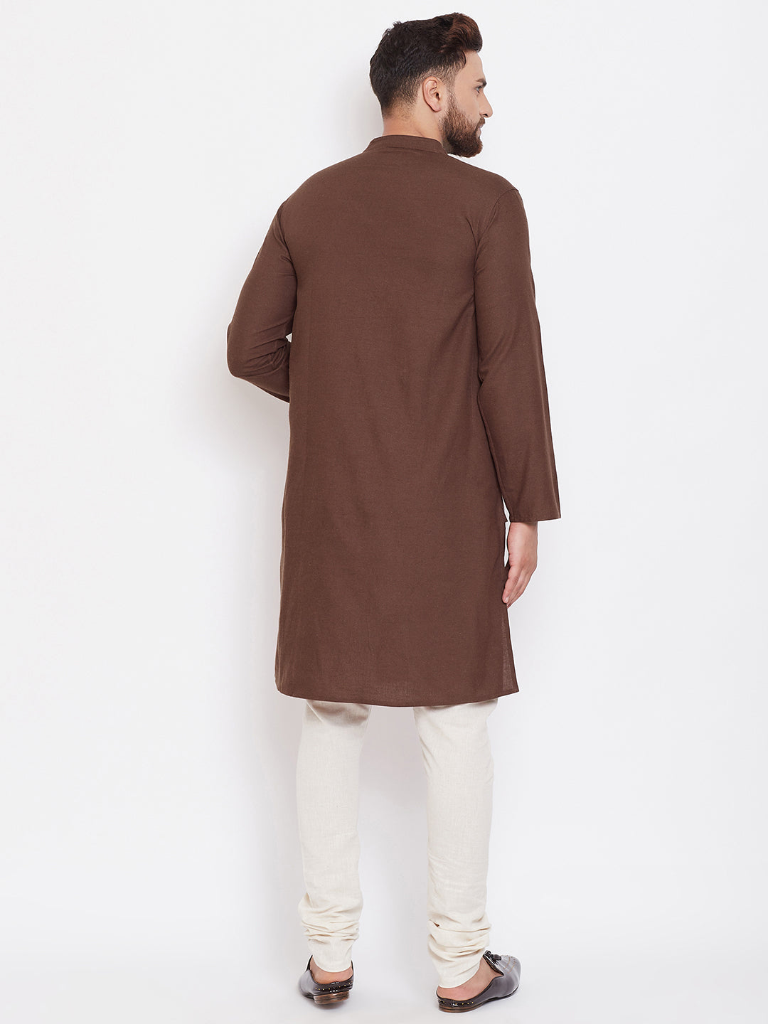Even Apparels Brown Solid Kurta With Band Collar | Swadesiicart