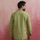 trueBrowns Men's Pista Green Cotton Mandarin Collar Stylized Kurta | Swadesiicart
