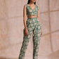 trueBrowns Fern Green Overall Floral Block Print Cotton Pant Suit Set | Swadesiicart