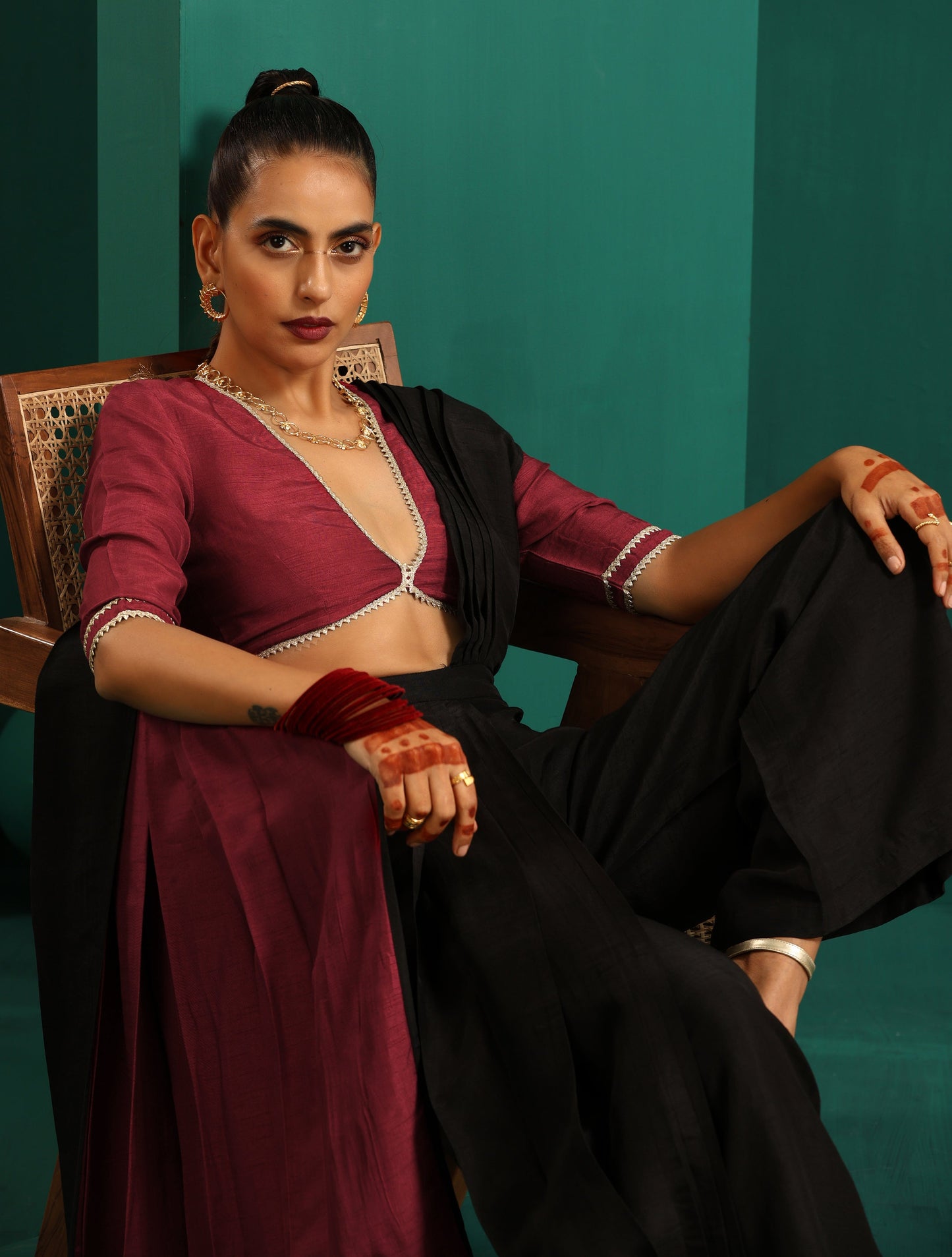 trueBrowns Maroon Silk Gota Blouse | Swadesiicart