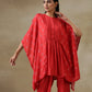 trueBrowns Red Bandhani Printed Silk Kaftan Gathered Co-Ord Set - Swadesiicart