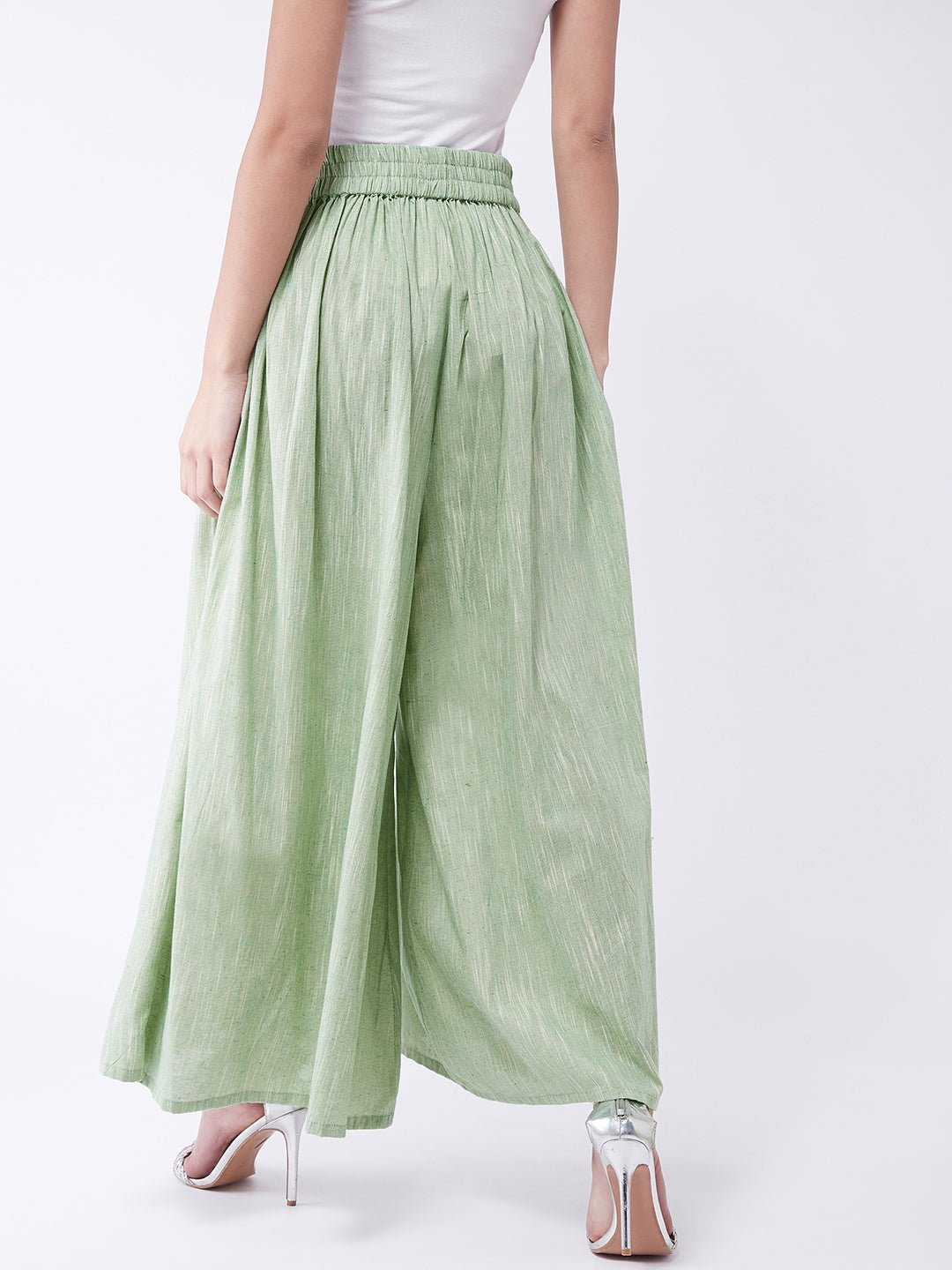 InWeave Women's Green Handloom Palazzo - Swadesiicart