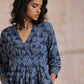 trueBrowns Indigo Dabu Overall Print Cotton Wrap Dress | Swadesiicart