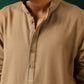trueBrowns Men's Beige Dobby Textured Kurta | Swadesiicart