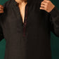trueBrowns Men's Black Silk Co-ord Set Stitch Detail - Swadesiicart