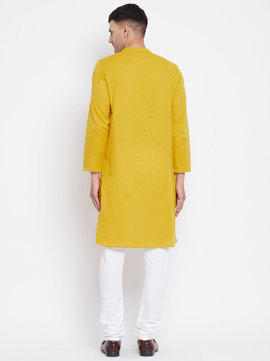 Even Apparels Yellow Pure Cotton Kurta With Band Collar | Swadesiicart