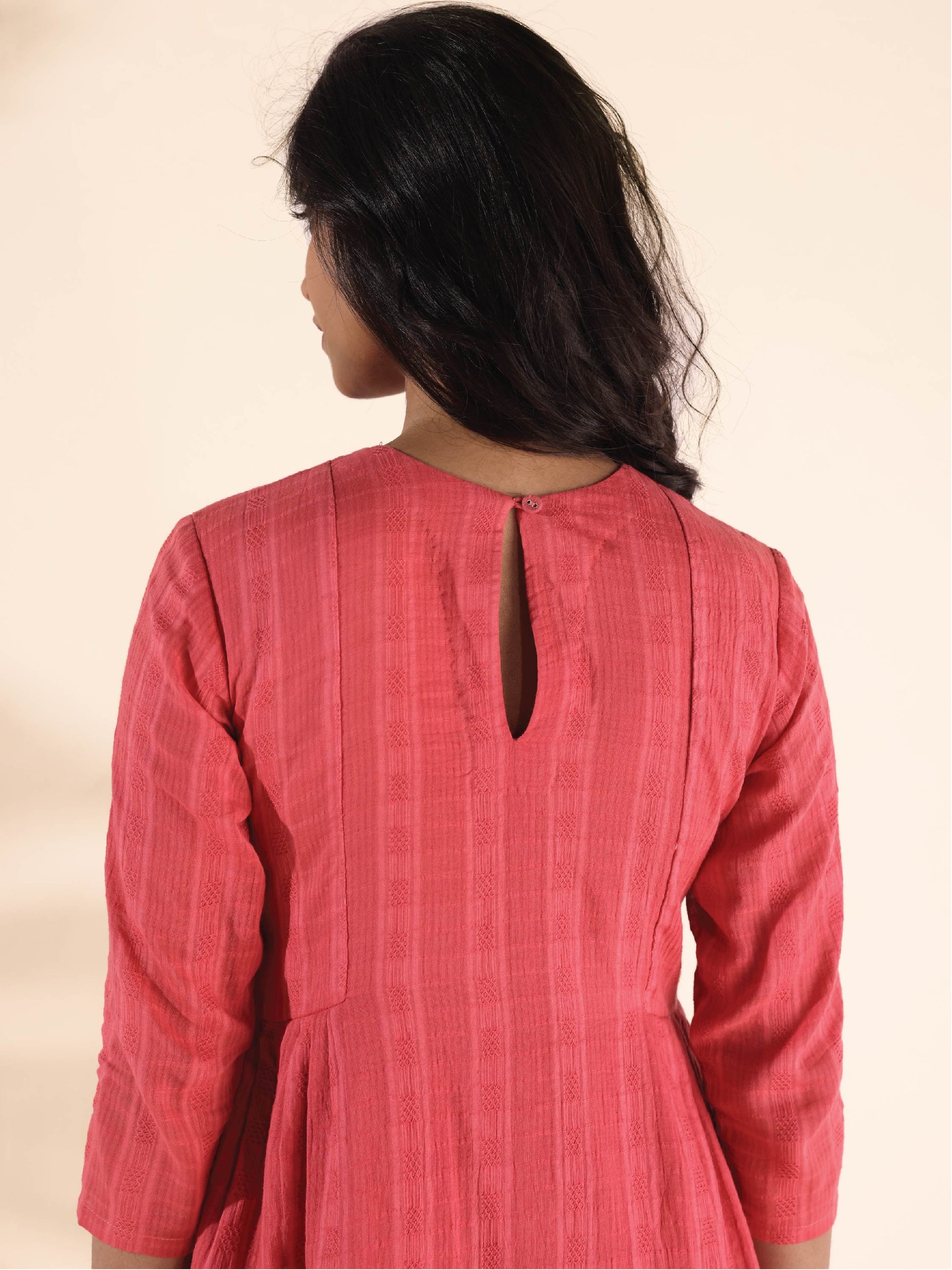 trueBrowns Pink Cotton Dobby Co-ord Set - Swadesiicart