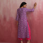 trueBrowns Purple Muslin Silk Printed Kurta Set | Swadesiicart