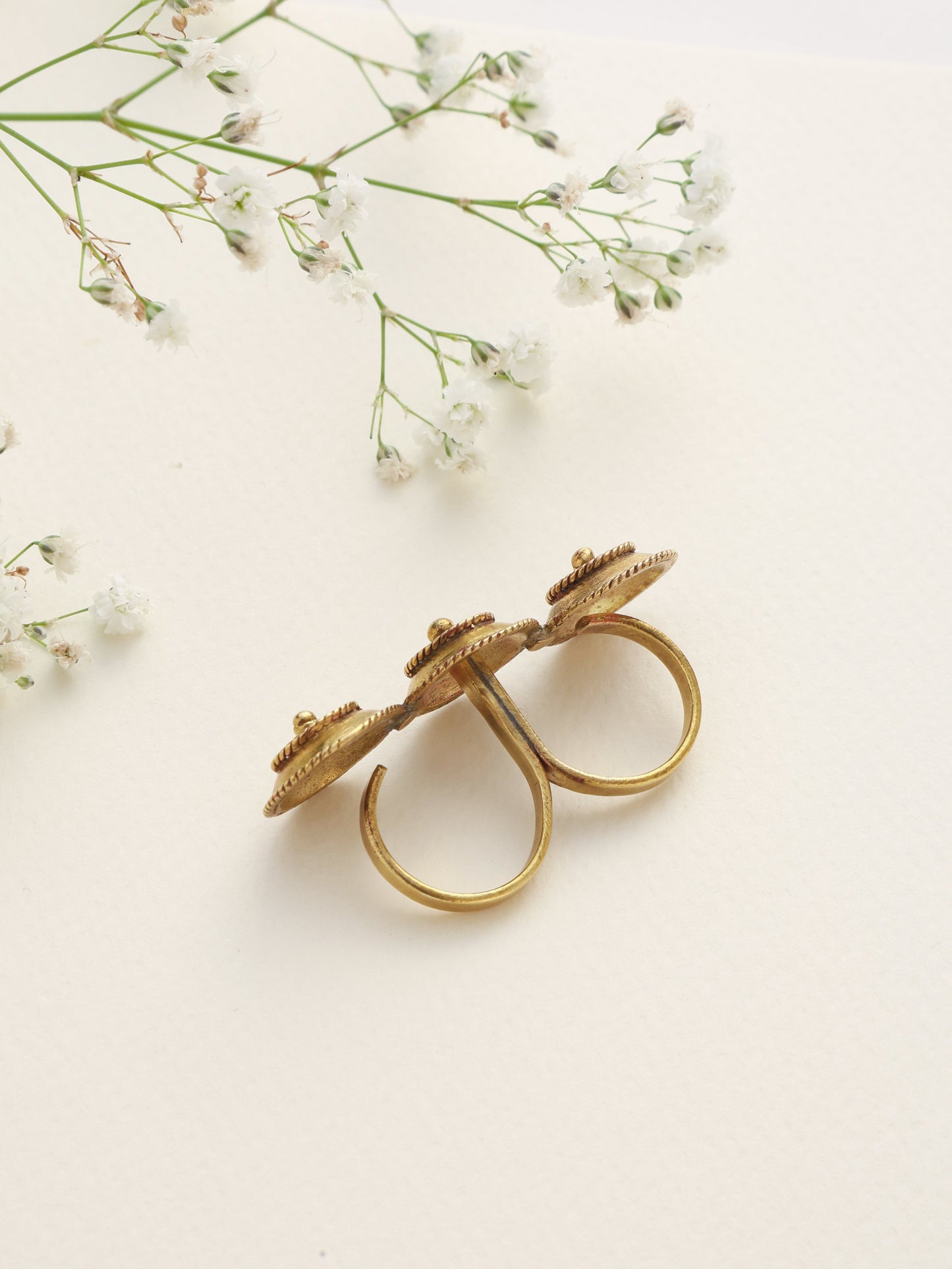 trueBrowns Brass Textured Two-Finger Ring | Swadesiicart