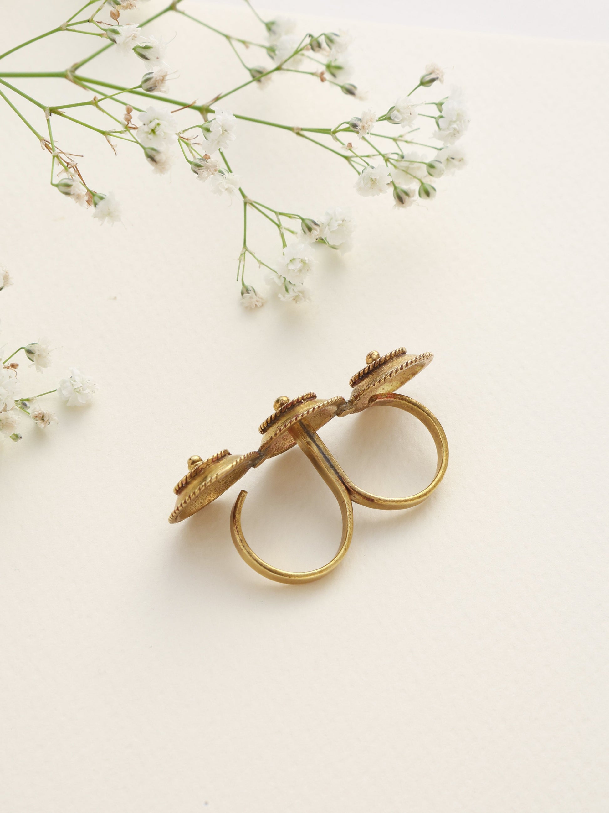 trueBrowns Brass Textured Two-Finger Ring | Swadesiicart