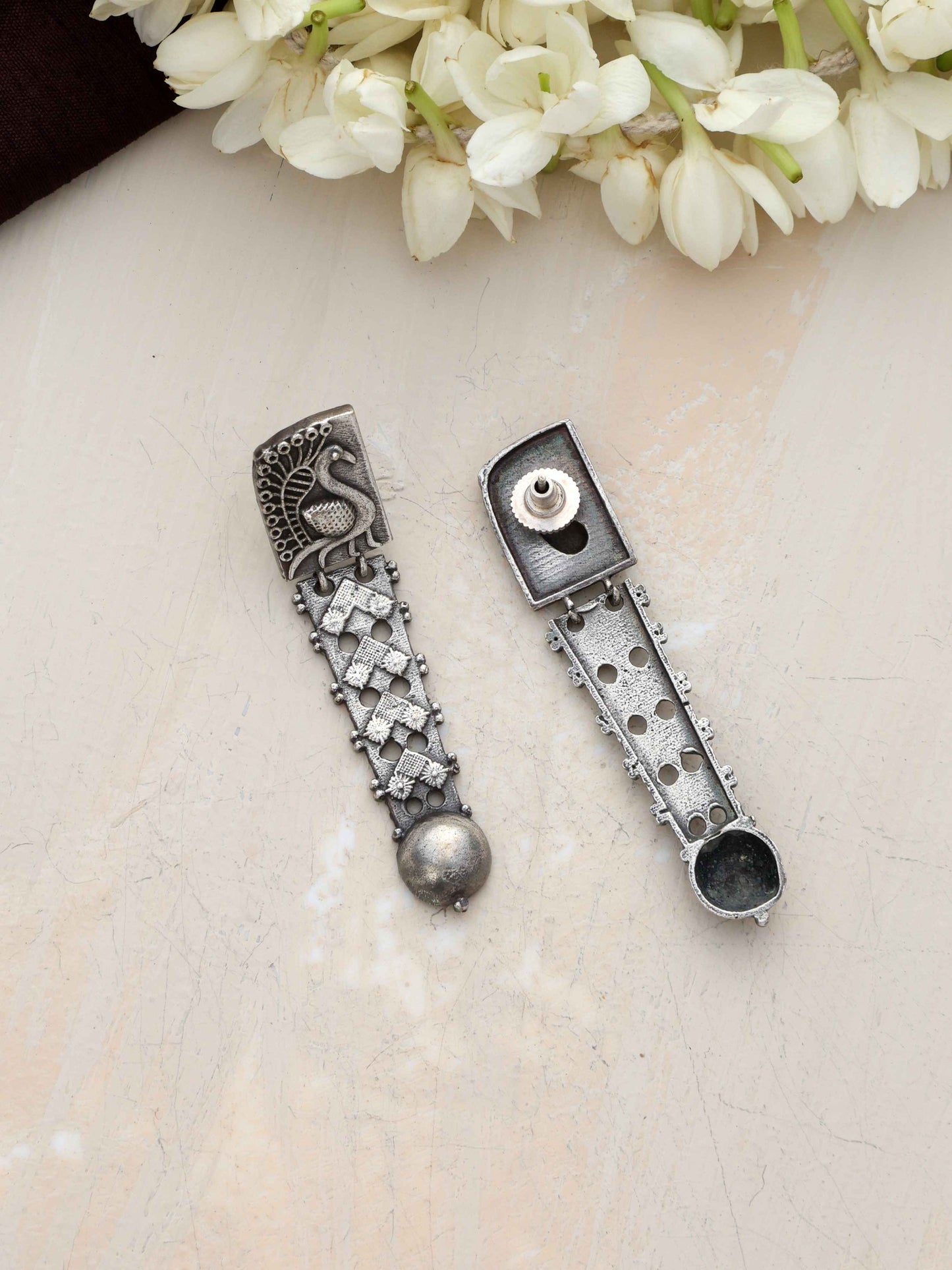 trueBrowns Silver Tone Flamingo Dangle Earrings | Swadesiicart