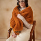 InWeave Women's Carrot Orange Long Faux Fur Cape - Swadesiicart