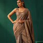 trueBrowns Grey Cotton Gold Lurex Striped Ready to Wear Saree | Swadesiicart