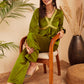 InWeave Women's Olive Mughal Shaan Style Velvet Short Kurta Set - Swadesiicart