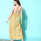 InWeave Women's Yellow Print Back Less Long Kurta Pant Set - Swadesiicart
